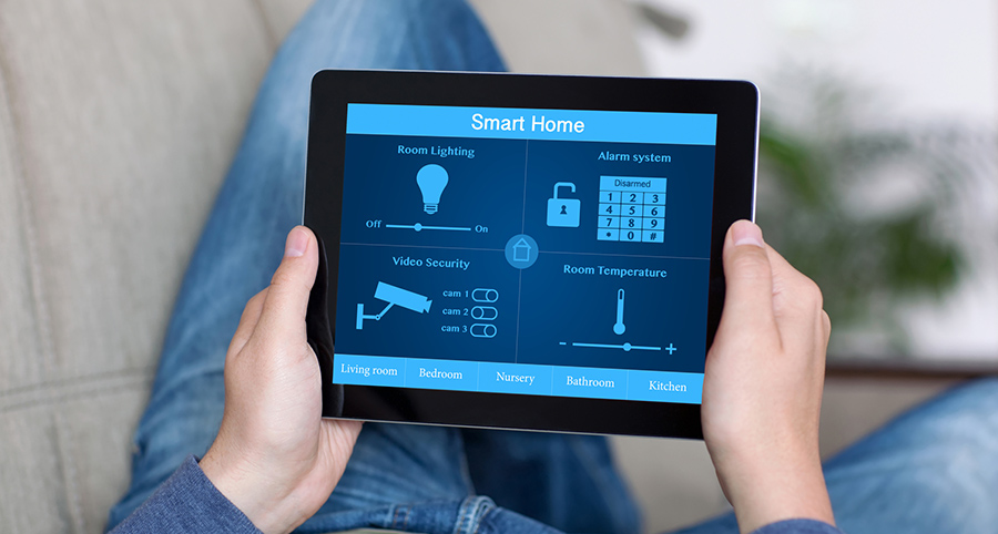 The ability to access and control security components from a mobile device is one of the top smart home trends in Stockton. Close-up of smart home security app.